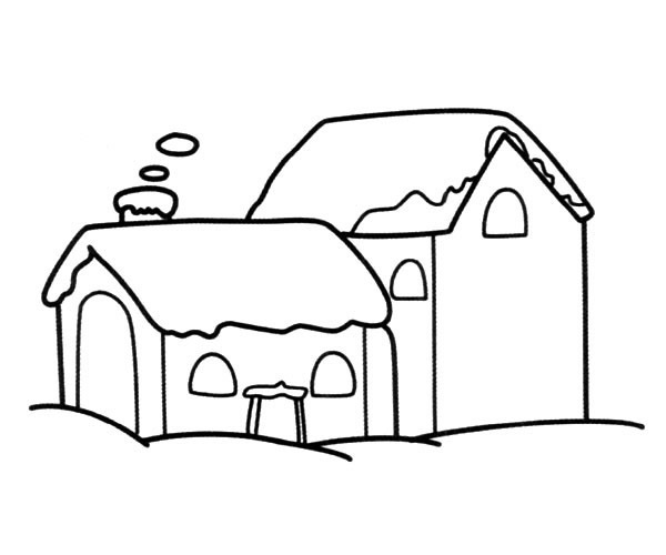 冬季雪中的房屋简笔画