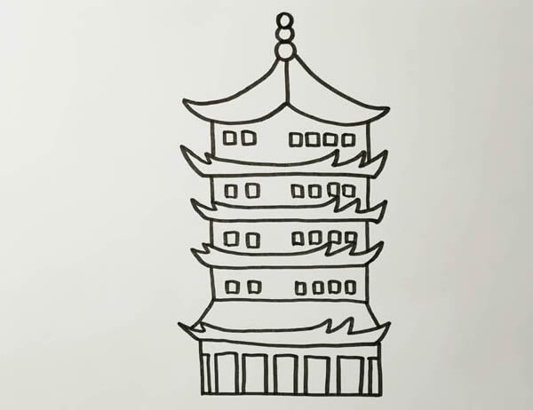 关于黄鹤楼的简笔画步骤详解