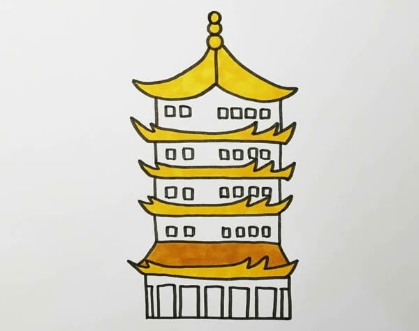 关于黄鹤楼的简笔画步骤详解