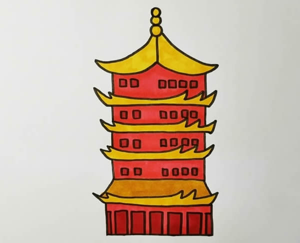 关于黄鹤楼的简笔画步骤详解