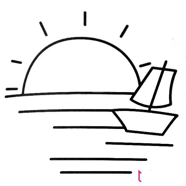 海上日出风景简笔画