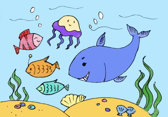 海底世界主题儿童简笔画 海底世界主题儿童简笔画
