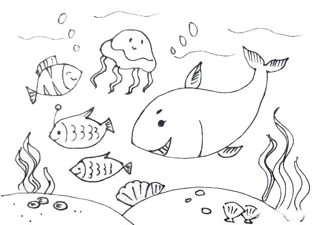 海底世界主题儿童简笔画 海底世界主题儿童简笔画
