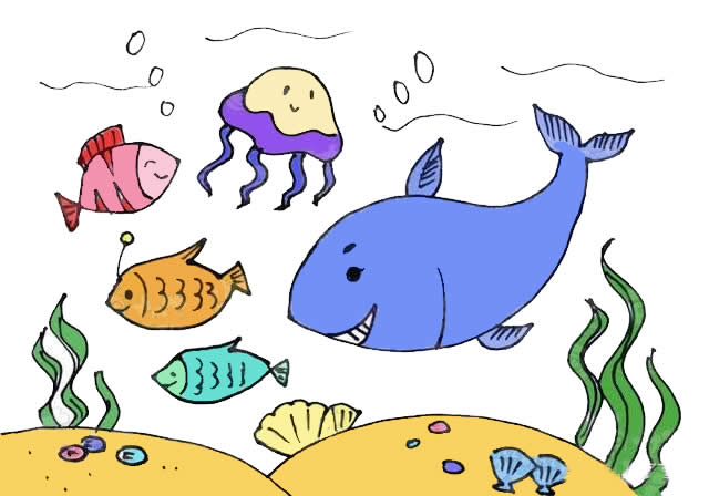 海底世界主题儿童简笔画 海底世界主题儿童简笔画