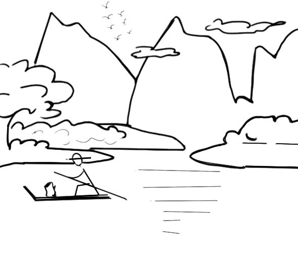 简单的山水风光简笔画