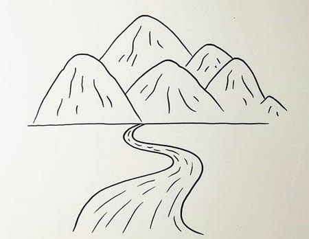 简单的高山流水简笔画步骤
