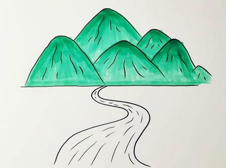 简单的高山流水简笔画步骤