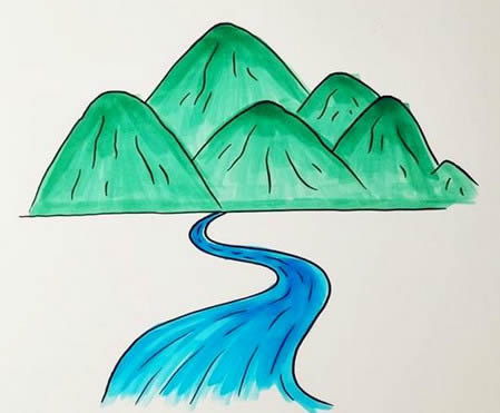 简单的高山流水简笔画步骤