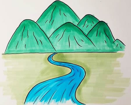 简单的高山流水简笔画步骤