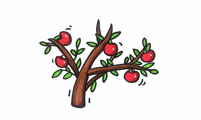 挂满树枝的苹果简笔画