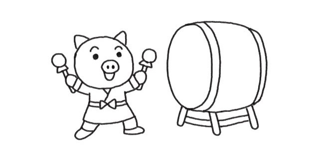 猪年打鼓的小猪简笔画步骤