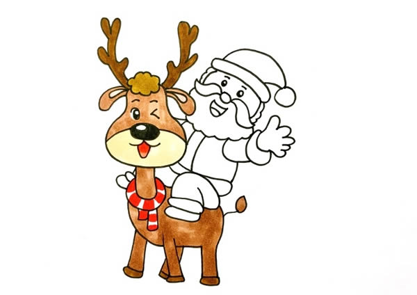 圣诞老人骑麋鹿的简笔画