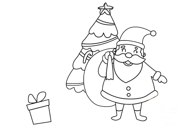 圣诞老人和很多礼物的简笔画