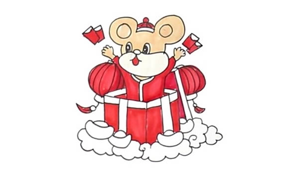 鼠年小老鼠财神年画简笔画