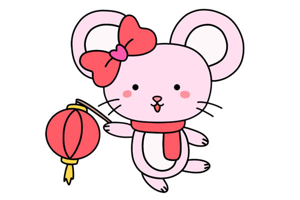 迎新年提着灯笼的老鼠简笔画