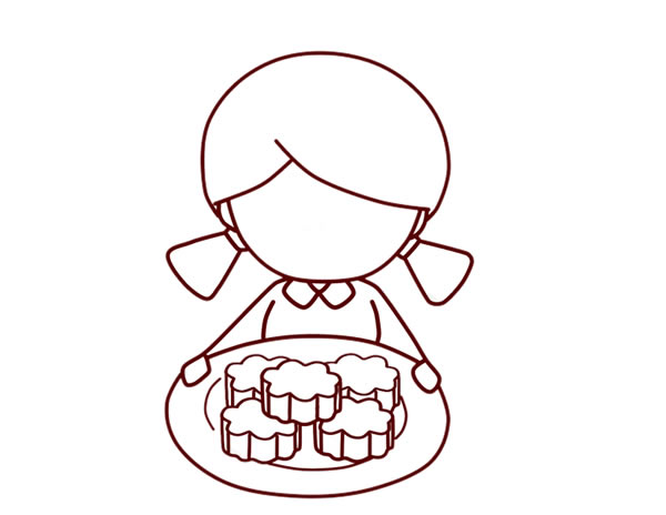 中秋节端着月饼的小女孩简笔画