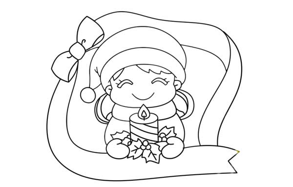 圣诞节小女孩送祝福简笔画