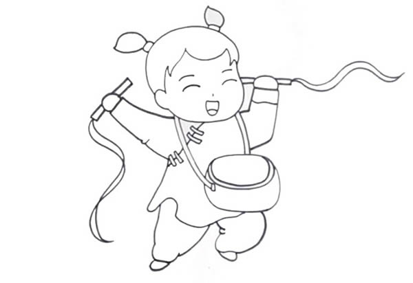 春节小女孩打锣鼓简笔画