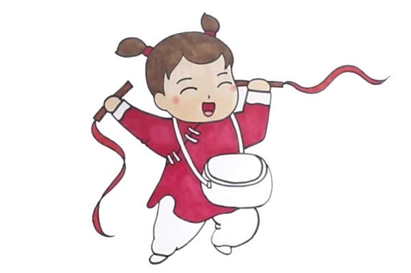 春节小女孩打锣鼓简笔画