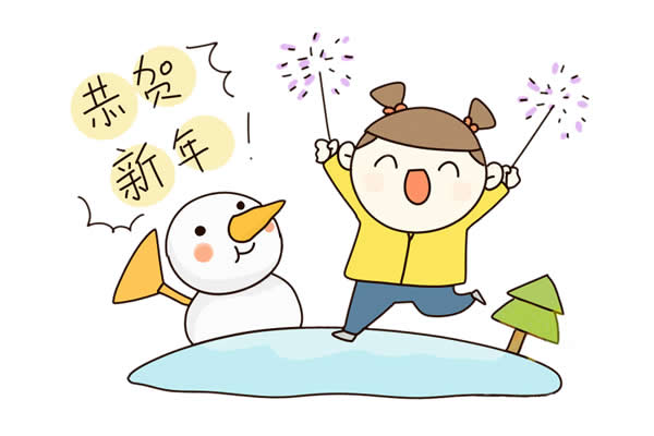 元旦小女孩放烟花简笔画
