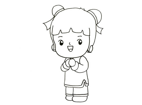 春节小孩拜年简笔画