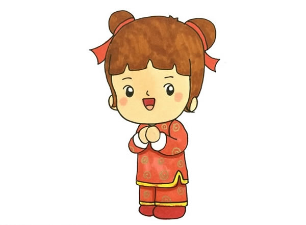 春节小孩拜年简笔画
