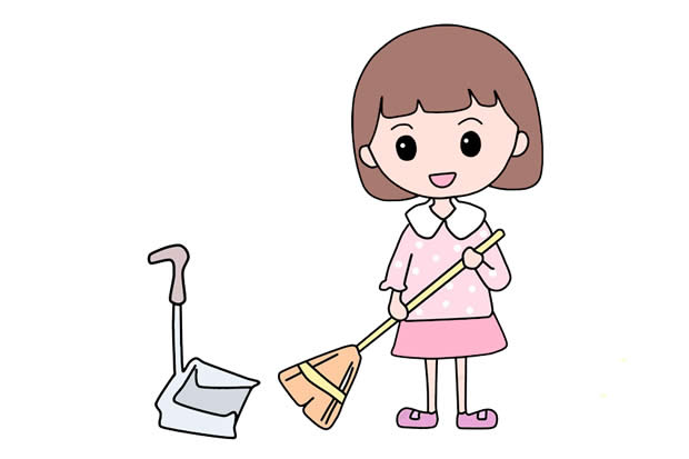 五一劳动节做家务的小女孩简笔画