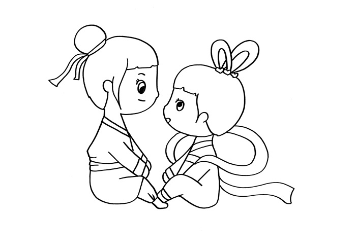 七夕节牛郎织女相爱简笔画