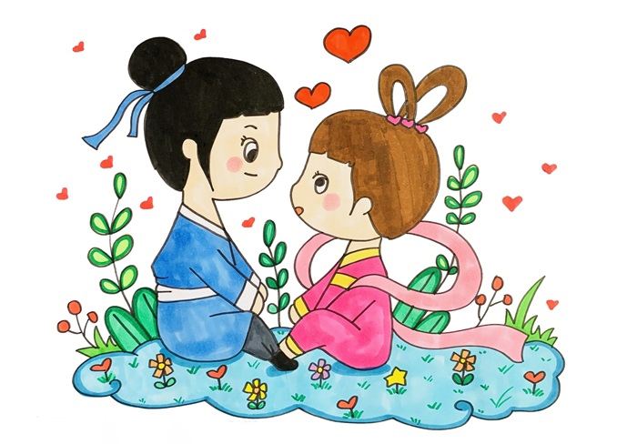 七夕节牛郎织女相爱简笔画