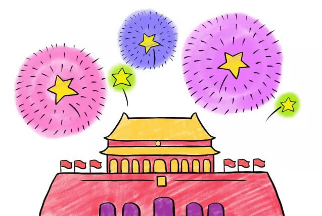 国庆节天安门和烟花简笔画