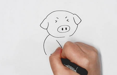 小猪和鱼的年画简笔画