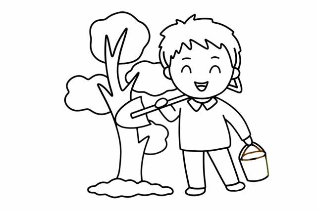 植树节小朋友种树简笔画
