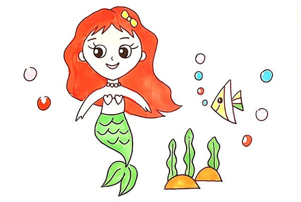 海底世界美人鱼简笔画教程