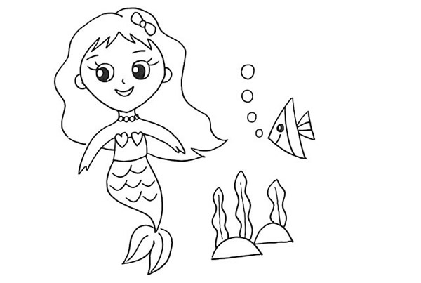 海底世界美人鱼简笔画教程