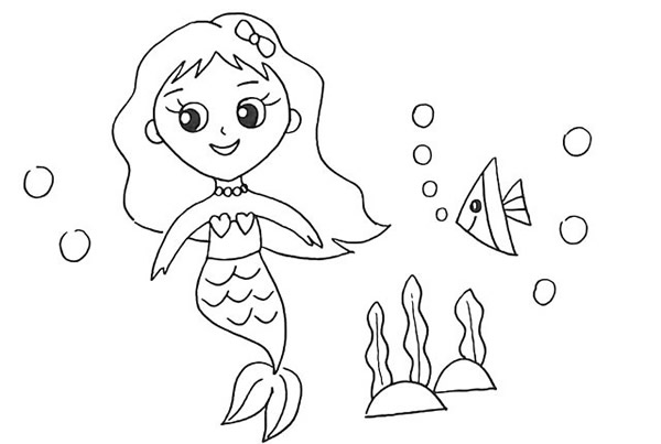 海底世界美人鱼简笔画教程