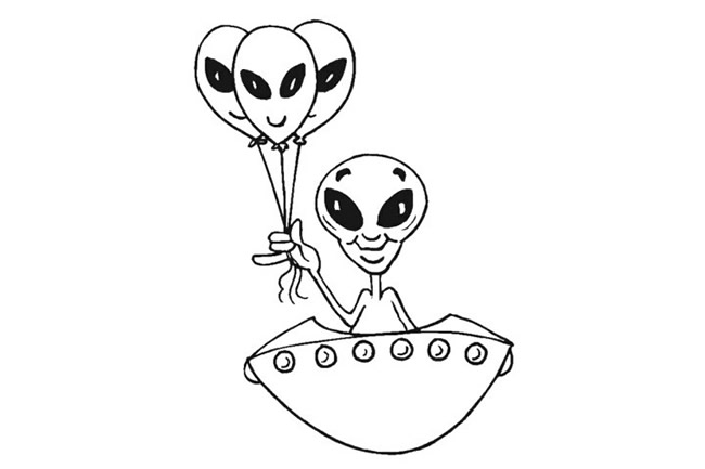 坐在飞碟上的外星人简笔画