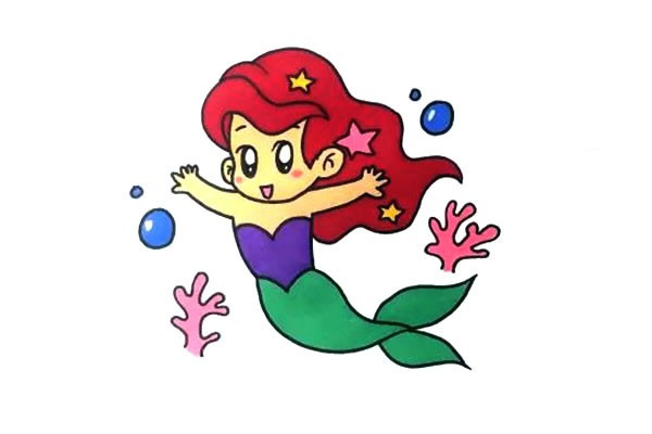 海底游泳的美人鱼简笔画教程