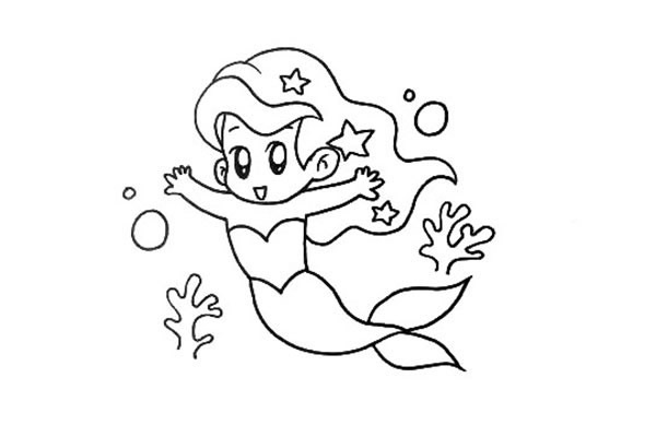 海底游泳的美人鱼简笔画教程