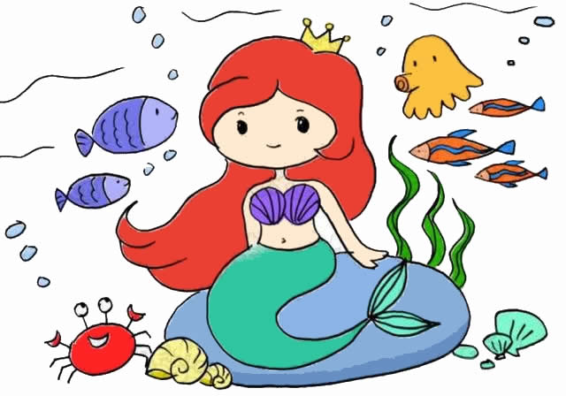 美人鱼海底世界简笔画步骤