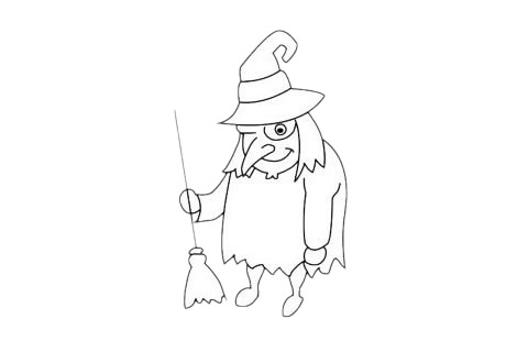 拿着扫帚的女巫简笔画