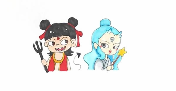 哪吒和敖丙简笔画