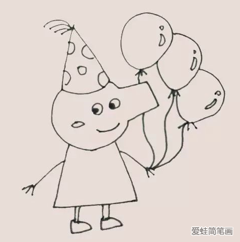 拿着气球的小猪佩奇简笔画