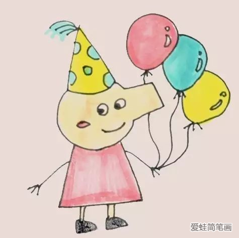 拿着气球的小猪佩奇简笔画