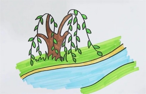 河边的垂柳简笔画