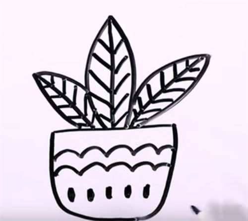 万年青盆栽简笔画步骤教程