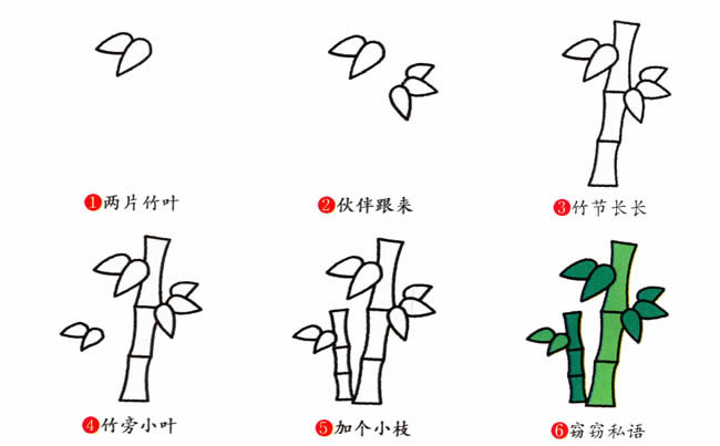 带颜色的竹子简笔画教程