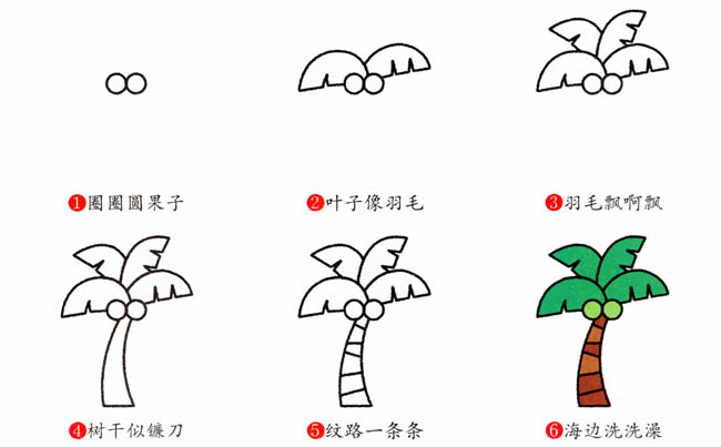 涂色的椰子树简笔画教程