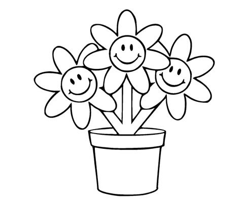 微笑的盆栽小花简笔画