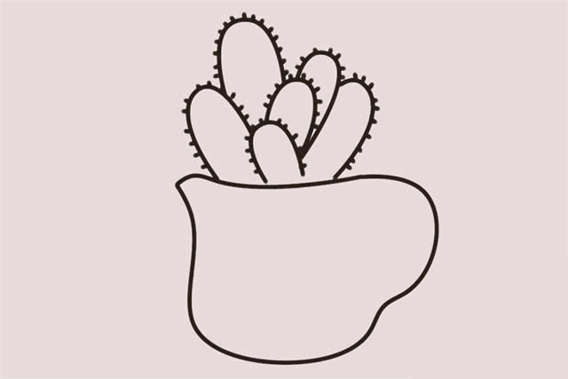 金手指仙人掌盆栽简笔画