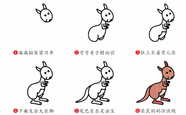 带颜色的袋鼠简笔画教程